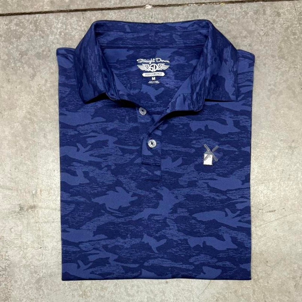 Straight Down Mens Performance Golf Polo Windmill Country Club Logo Camo